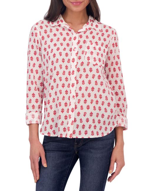 Lucky Brand Red Ornate Print Pocket Button-up Cotton Shirt