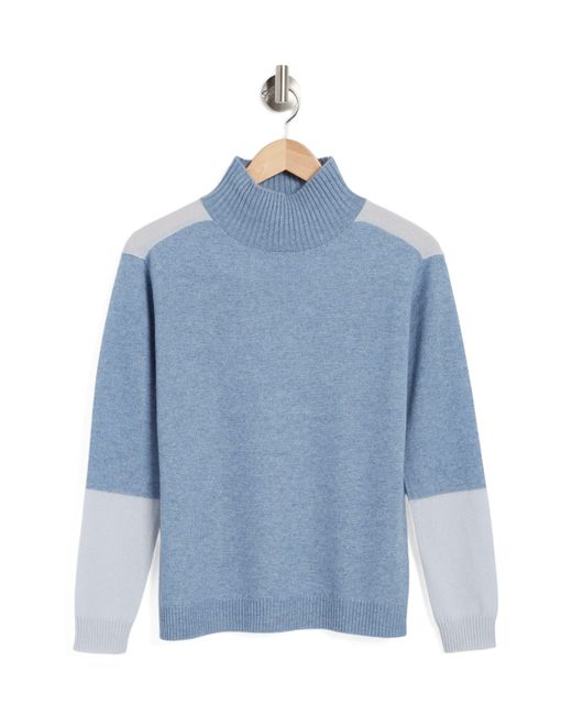 Magaschoni Blue Cashmere Colorblock Turtleneck Sweater