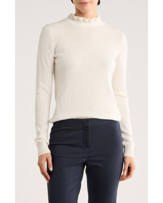 Sofiacashmere Natural Ruffle Mock Neck Cashmere Sweater