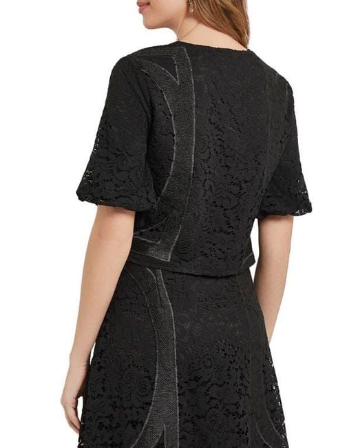 Misook Black Lace Front Zip Top