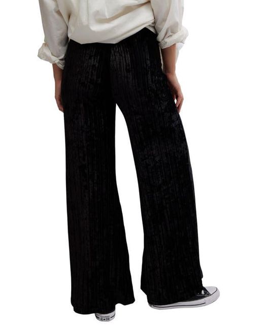 Free People Black Star Sign Ribbed Wide Leg Velvet Pants