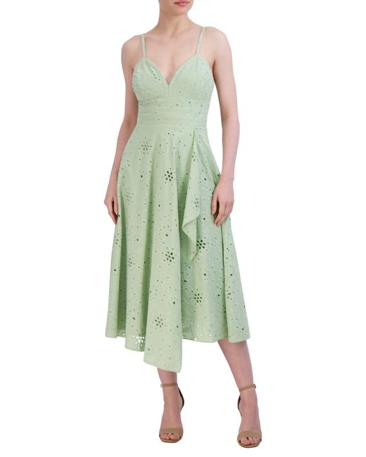 BCBGMAXAZRIA Green Cutout Pleated Midi Dress