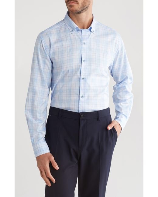 David Donahue White Plaid Cotton Dobby Button-up Shirt for men