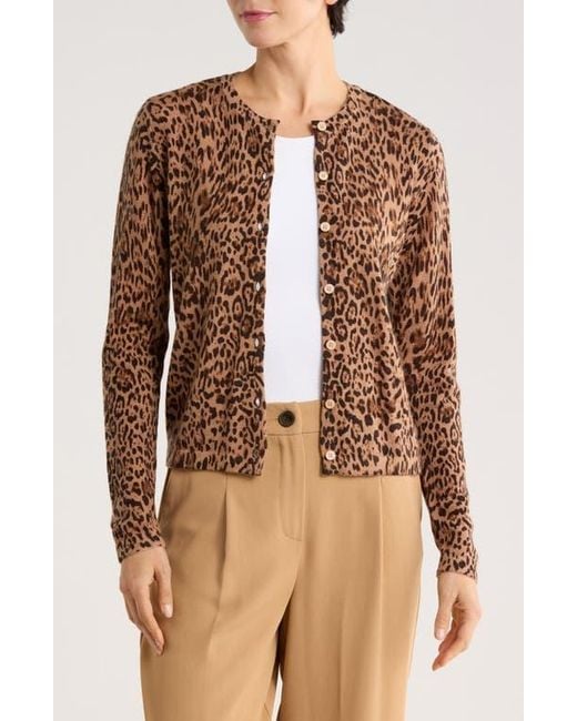 Sofiacashmere Brown Leopard Print Wool & Cashmere Blend Cardigan