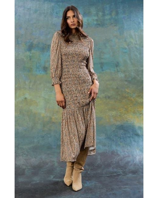 The Good Journey Natural Smocked Long Sleeve Maxi Dress