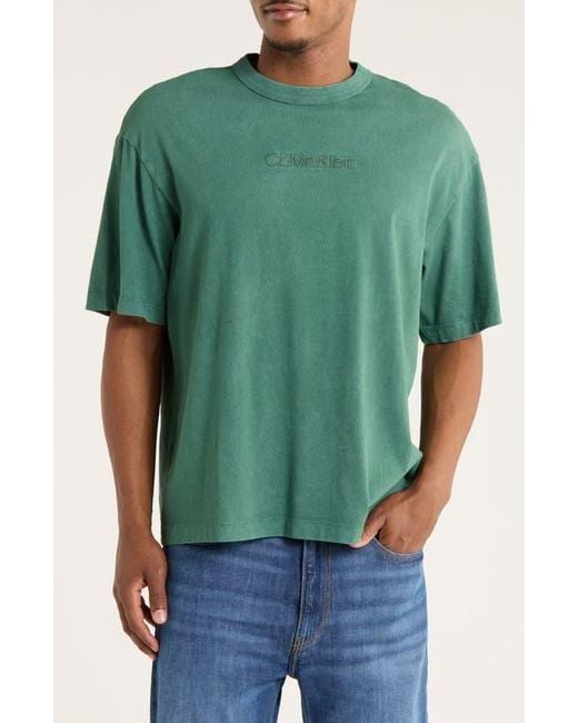 Calvin Klein Green Powder Wash Heavyweight Cotton T-Shirt for men