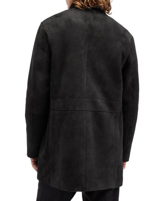 AllSaints Black Stride Funnel Neck Genuine Shearling Coat for men
