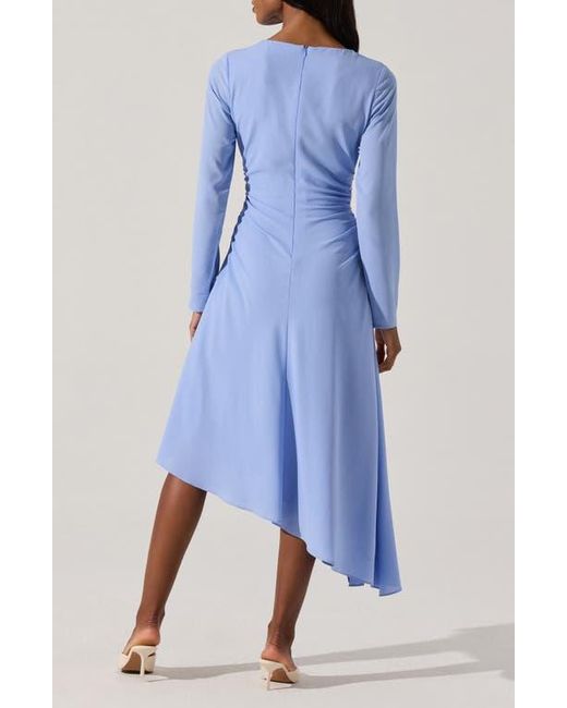 Astr Blue Long Sleeve Asymmetric Hem Midi Dress