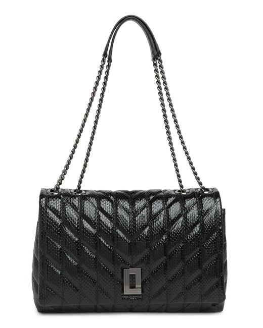 Karl Lagerfeld Snakeskin Embossed Diamond Quilt Shoulder Bag In Black ...