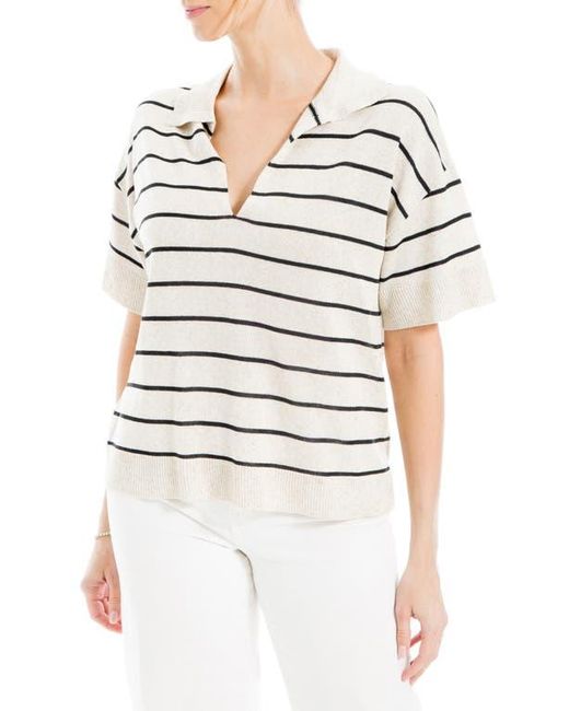 Max Studio White Stripe Knit Polo Sweater