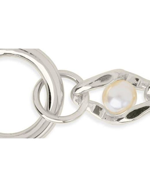 Sterling Forever White 14K Plated Amedea Synthetic Pearl Chain Bracelet