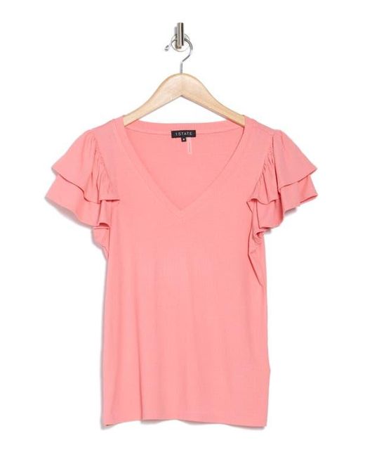 1.STATE Pink Flutter Sleeve Rib Top