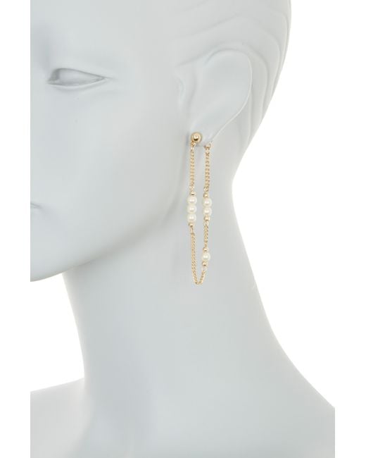 AREA STARS White Mini Pearl Chain Drop Earrings
