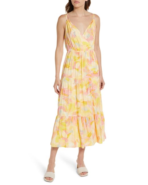 Adelyn Rae Yellow Connie Abstract Tiered Midi Dress