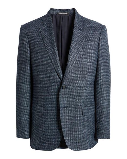 Emporio Armani Blue Textured Microcheck Wool Blend Sport Coat for men