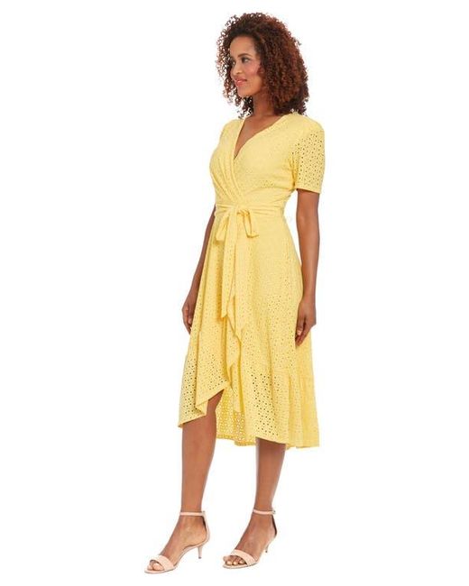yellow wrap dress short /// Light Yellow Polka Dot Wrap A-Line Short Dress With V-Neck And Flared Ruffle Sleeves For Women, Women's, Size: 2XL