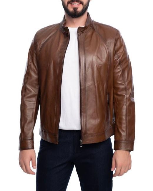 VELLAPAIS Brown Smooth Leather Jacket for men