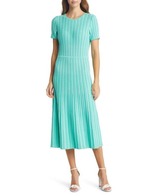 Ming Wang Green Stripe A-Line Midi Sweater Dress