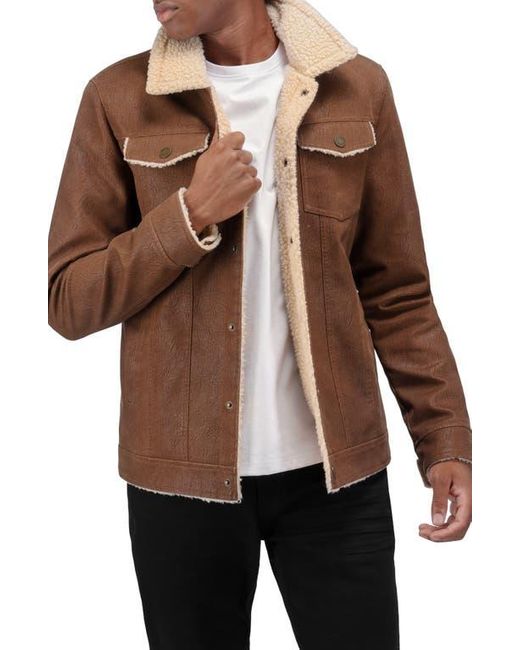 Xray Jeans Brown Faux Shearling Lined Trucker Jacket for men