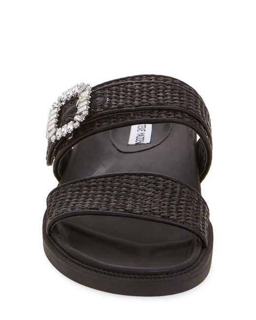 Steve Madden Black Orson Crystal Buckle Raffia Slide Sandal