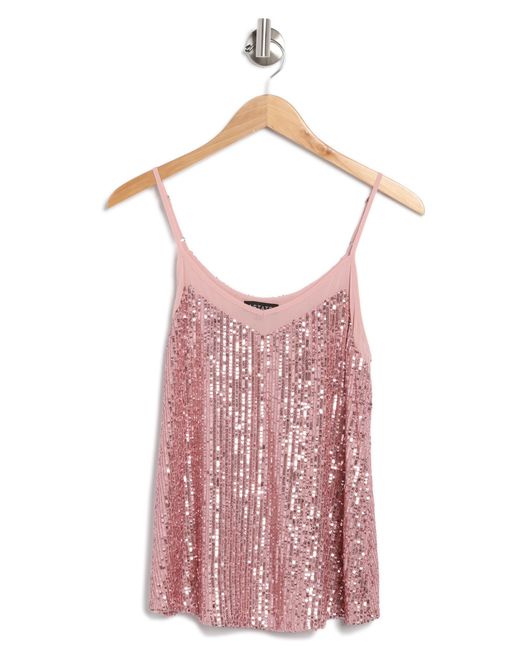 1.STATE Red Sheer Inset Sequin Camisole