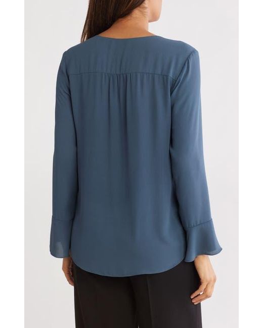 Tahari Blue Long Sleeve Button-Up Top