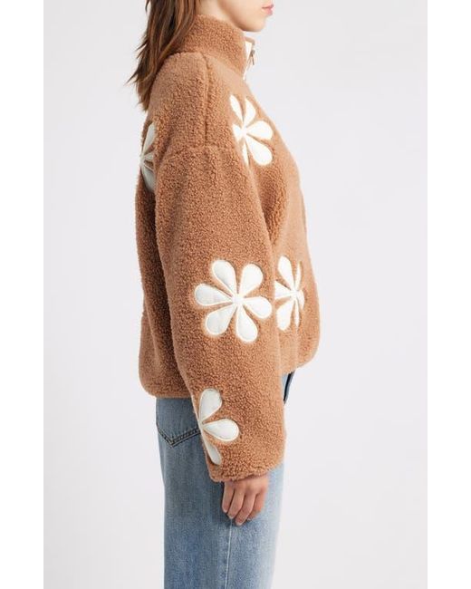 Thread & Supply Blue Flower Patch Faux Shearling Jacket