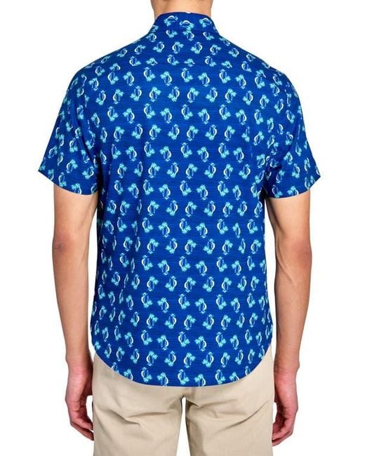Con.struct Blue Slim Fit 4-Way Stretch Short Sleeve Button-Up Shirt Slim Fit 4-Way Stretch Short Sleeve Button-Up Shirt for men