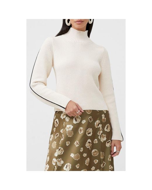 French Connection Tipped Funnel Neck Crochet Sweater in White Lyst