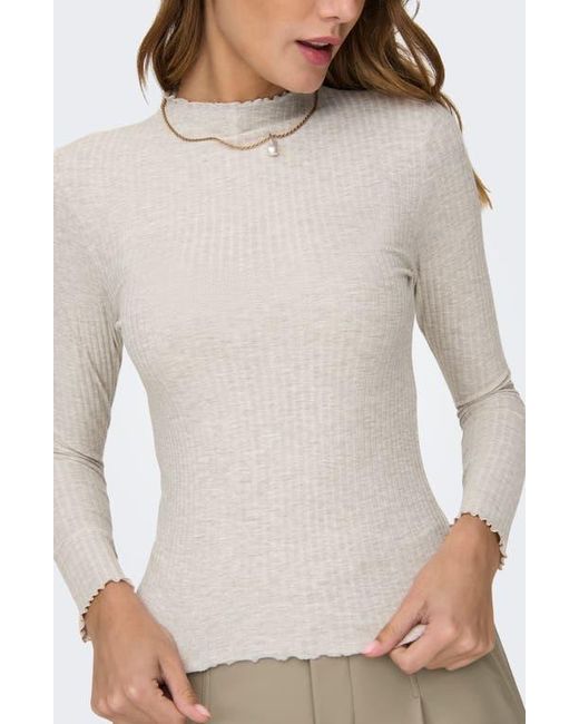 ONLY Natural Emma Funnel Neck Ribbed Sweater