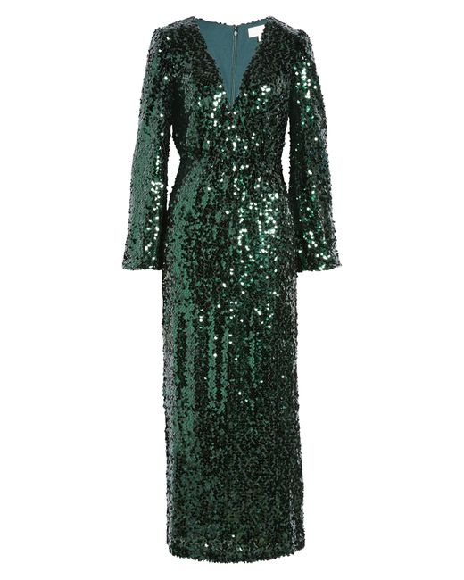 Wayf Green The Carrie Long Sleeve Sequin Cocktail Dress