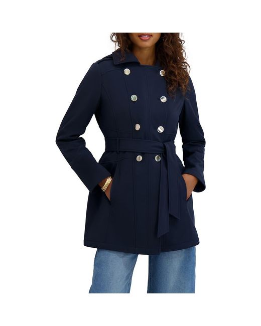 Kensie Blue Hooded Double Breasted Soft Shell Jacket