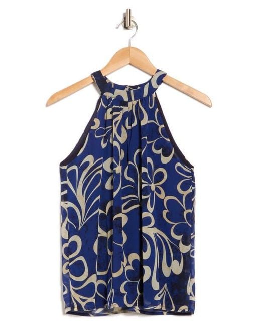 Catherine Malandrino Blue Floral Halter Neck Chiffon Top