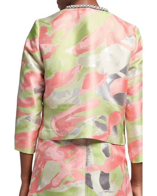 Ming Wang Pink Beaded Abstract Jacquard Jacket