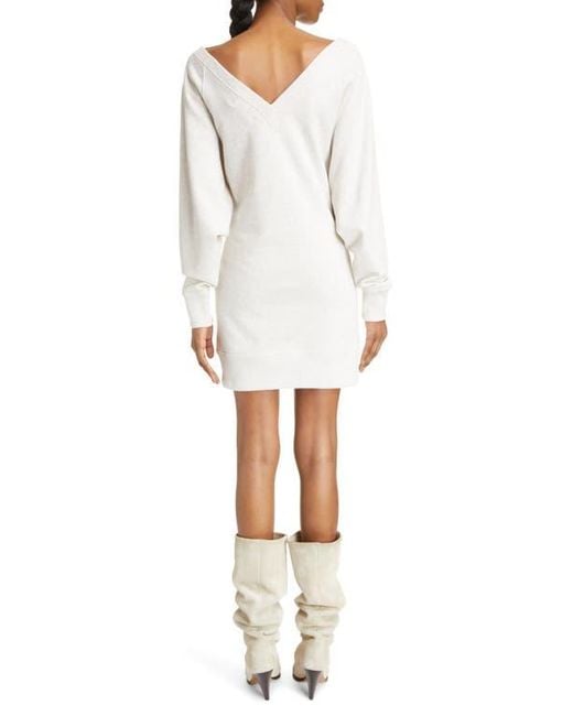 Isabel Marant Manuela Long Sleeve V-Neck Sweatshirt Dress in White | Lyst