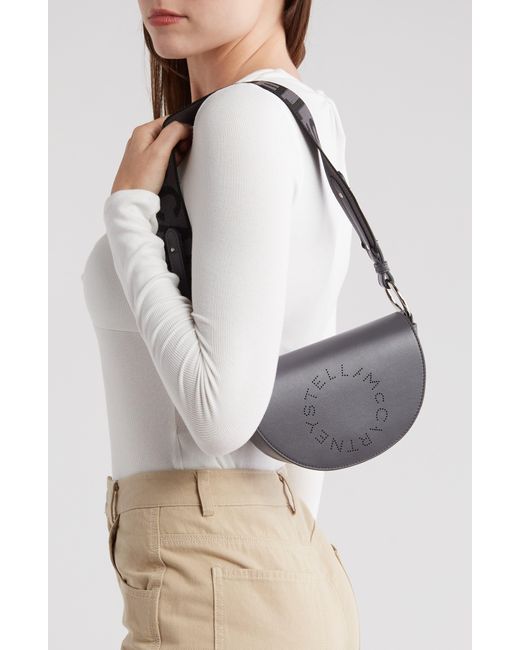 Stella McCartney White Perforated Logo Flap Shoulder Bag