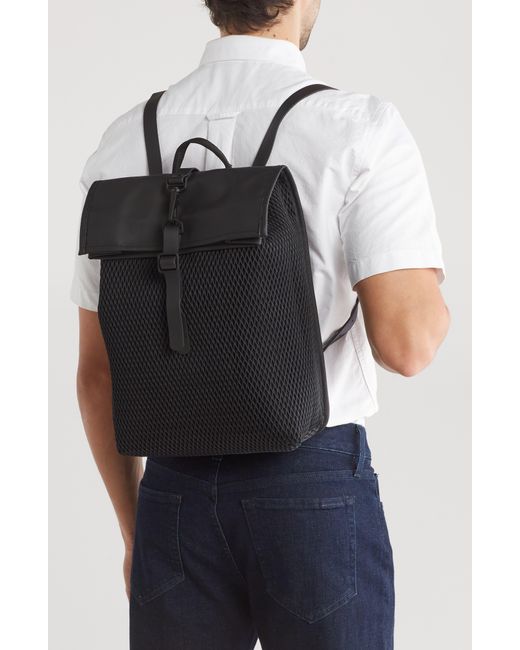 Rains Black Rolltop Rucksack Mini Mesh Waterproof Backpack for men
