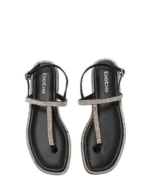 Bebe Black Rhinestone T-Strap Sandal