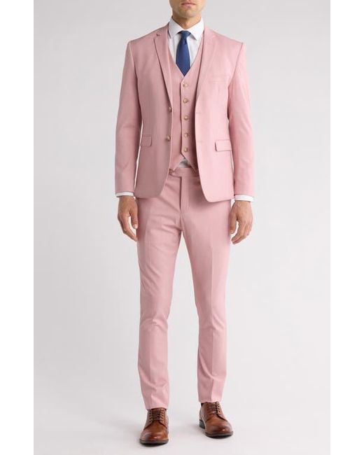 Gino Vitale Pink Skinny Fit Solid Stretch Three Piece Suit for men