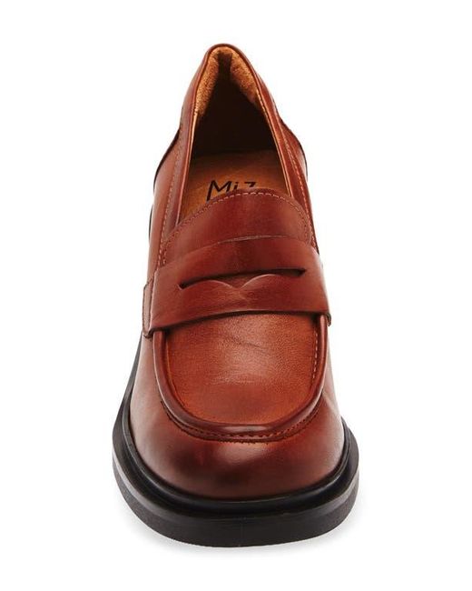 Miz Mooz Brown Day Block Heel Penny Loafer
