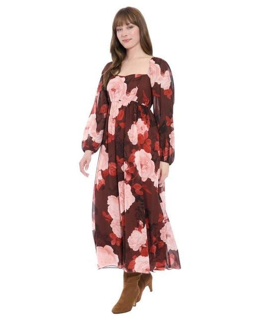 London Times Bishop Sleeve Smocked Back Maxi Dress in Red | Lyst