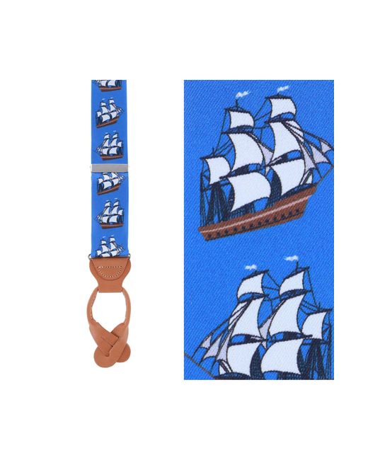 Trafalgar Blue Nautical Print Silk Suspenders for men