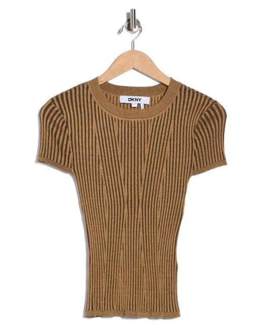 DKNY Brown Short Sleeve Rib Knit Sweater