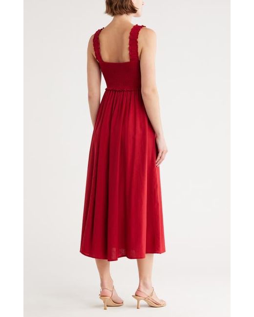 Blu Pepper Red Smocked Midi Sundress