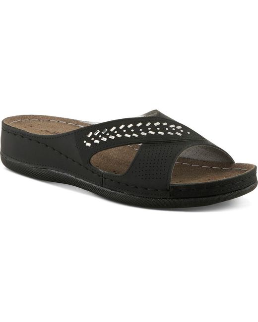 Flexus by Spring Step Black Rhinestone Wedge Slide Sandal