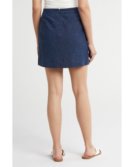 DKNY Blue Pinstripe Linen Blend Skirt