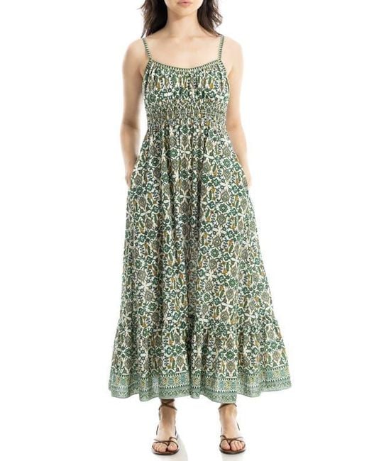 max studio green maxi dress Max Studio Floral Tiered Maxi Dress In Green Lava Lamp