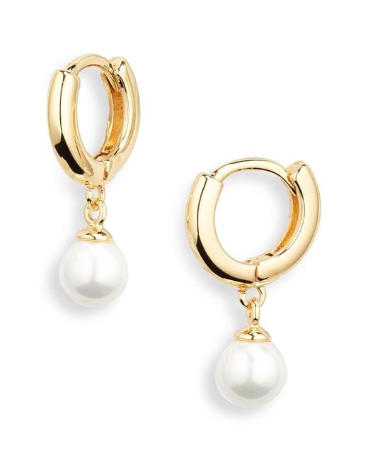 Nordstrom Metallic Imitation Pearl Dangle Huggie Hoop Earrings