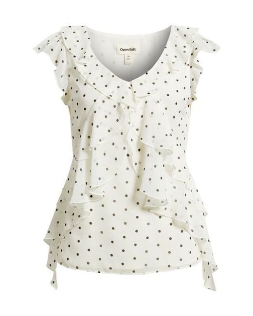Open Edit White Chiffon Ruffle Top