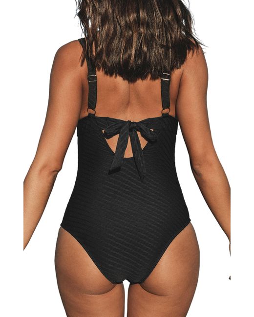 CUPSHE Black O-ring Front Textured One-piece Swimsuit